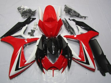 2006-2007 Red Black and White Suzuki GSXR 600-750 Motorcycle Fairings