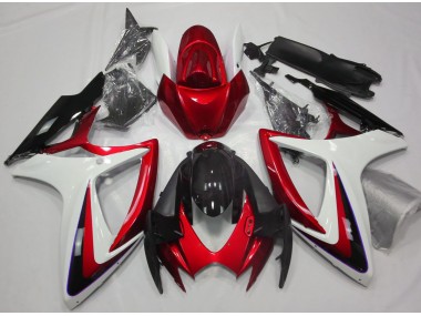 2006-2007 Red & White Debadged Suzuki GSXR 600-750 Motorcycle Fairings