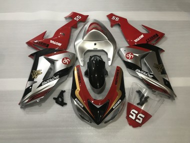 2006-2007 Shiny Silver & Red Kawasaki ZX10R Motorcycle Fairings