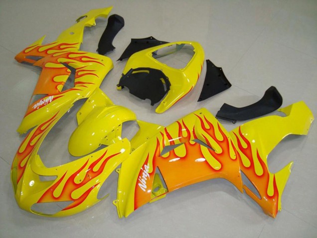 2006-2007 Yellow Orange Flame Kawasaki ZX10R Motorcycle Fairings 2006-2007 Yellow Orange Flame Kawasaki ZX10R Motorcycle Fairings