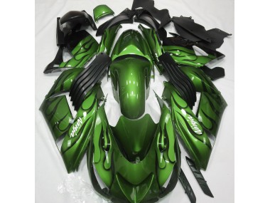 2006-2011 Gloss Green & Flame Kawasaki ZX14R Motorcycle Fairings