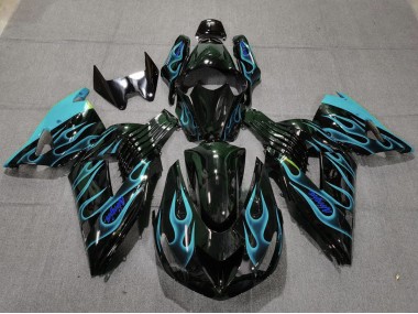 2006-2011 Light Blue Flame Kawasaki ZX14R Motorcycle Fairings