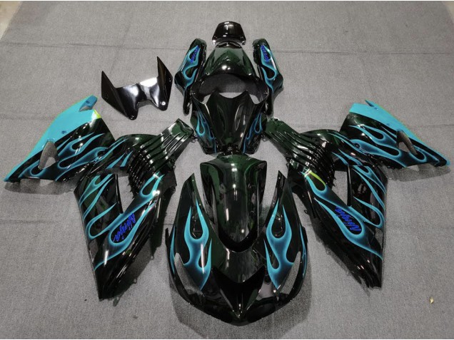 2006-2011 Light Blue Flame Kawasaki ZX14R Motorcycle Fairings 2006-2011 Light Blue Flame Kawasaki ZX14R Motorcycle Fairings