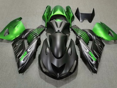2006-2011 Matte Black and Green Kawasaki ZX14R Motorcycle Fairings