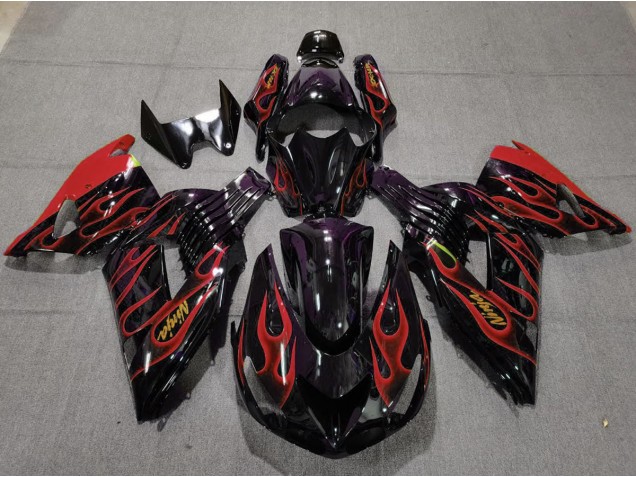 2006-2011 Red Flame Kawasaki ZX14R Motorcycle Fairings