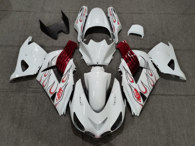 2006-2011 White Red Flame Kawasaki ZX14R Motorcycle Fairings 2006-2011 White Red Flame Kawasaki ZX14R Motorcycle Fairings