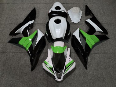 2007-2008 Black White and Green Honda CBR600RR Motorcycle Fairings