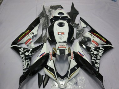 2007-2008 Black and White Playboy Honda CBR600RR Motorcycle Fairings