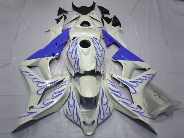 2007-2008 Blue Flame on White Honda CBR600RR Motorcycle Fairings 2007-2008 Blue Flame on White Honda CBR600RR Motorcycle Fairings