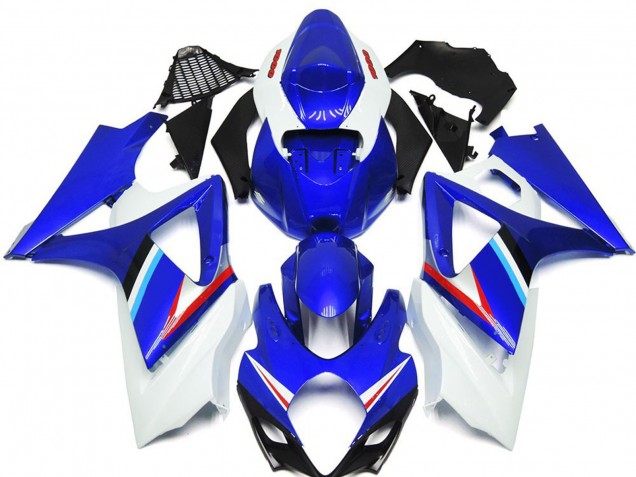 2007-2008 Blue and White Gloss with Light Blue and Red Decal Suzuki GSXR 1000 Motorcycle Fairings 2007-2008 Blue and White Gloss with Light Blue and Red Decal Suzuki GSXR 1000 Motorcycle Fairings