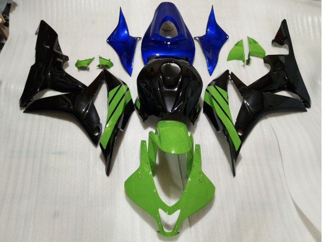 2007-2008 Gloss Black & Green and Blue Accents Honda CBR600RR Motorcycle Fairings 2007-2008 Gloss Black & Green and Blue Accents Honda CBR600RR Motorcycle Fairings