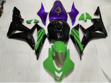 2007-2008 Gloss Black & Green and Purple Accents Honda CBR600RR Motorcycle Fairings