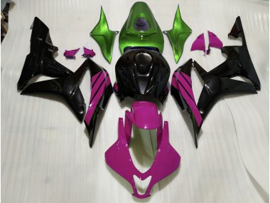 2007-2008 Gloss Black & Pink and Green Accents Honda CBR600RR Motorcycle Fairings