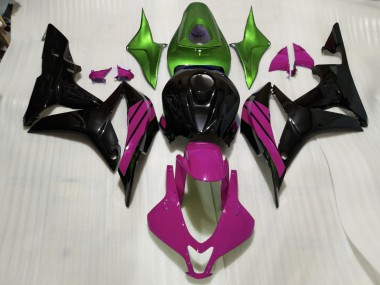 2007-2008 Gloss Black & Pink and Green Accents Honda CBR600RR Motorcycle Fairings