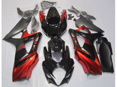 2007-2008 Gloss Black and Red Suzuki GSXR 1000 Motorcycle Fairings