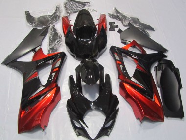 2007-2008 Gloss Black and Red Suzuki GSXR 1000 Motorcycle Fairings