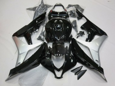 2007-2008 Gloss Black and Silver Honda CBR600RR Motorcycle Fairings
