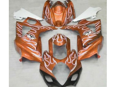 2007-2008 Gloss Orange and White Flame Suzuki GSXR 1000 Motorcycle Fairings