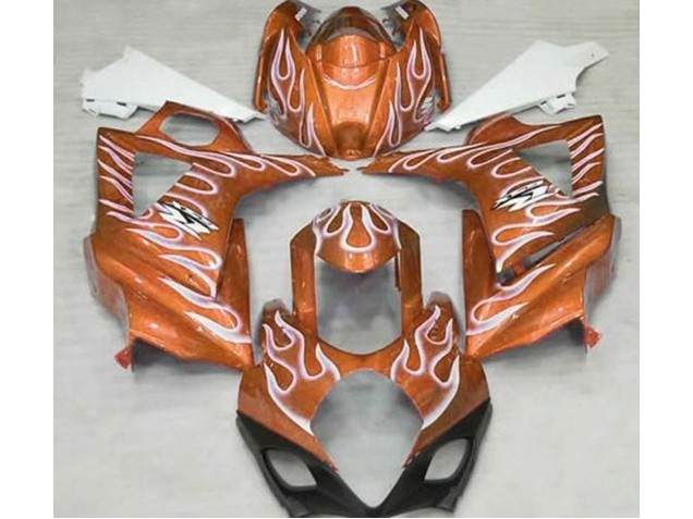 2007-2008 Gloss Orange and White Flame Suzuki GSXR 1000 Motorcycle Fairings 2007-2008 Gloss Orange and White Flame Suzuki GSXR 1000 Motorcycle Fairings
