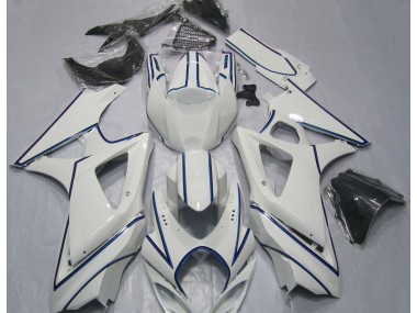 2007-2008 Gloss White Blue Pin Stripe Suzuki GSXR 1000 Motorcycle Fairings