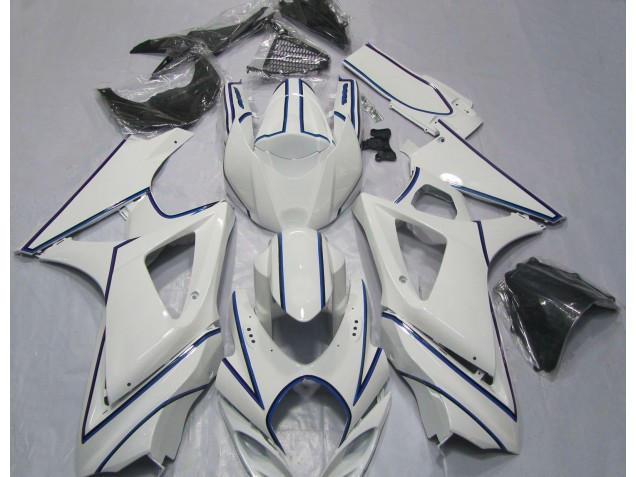 2007-2008 Gloss White Blue Pin Stripe Suzuki GSXR 1000 Motorcycle Fairings 2007-2008 Gloss White Blue Pin Stripe Suzuki GSXR 1000 Motorcycle Fairings