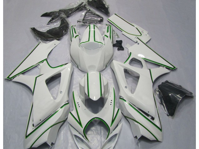 2007-2008 Gloss White Green Pin Stripe Suzuki GSXR 1000 Motorcycle Fairings 2007-2008 Gloss White Green Pin Stripe Suzuki GSXR 1000 Motorcycle Fairings