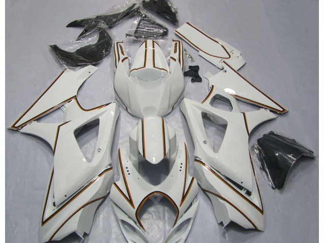 2007-2008 Gloss White Orange Pin Stripe Suzuki GSXR 1000 Motorcycle Fairings 2007-2008 Gloss White Orange Pin Stripe Suzuki GSXR 1000 Motorcycle Fairings