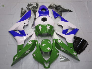 2007-2008 Green and Blue Stars and Stripes Honda CBR600RR Motorcycle Fairings