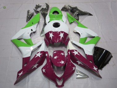 2007-2008 Green and Maroon Stars and Stripes Honda CBR600RR Motorcycle Fairings
