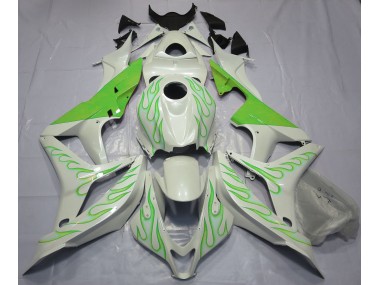 2007-2008 Lime Green Flame on White Honda CBR600RR Motorcycle Fairings