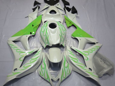 2007-2008 Lime Green Flame on White Honda CBR600RR Motorcycle Fairings