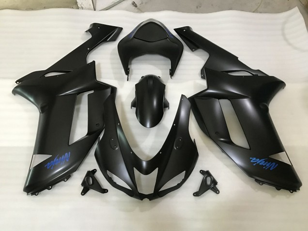 2007-2008 Matte Black & Blue logo Kawasaki ZX6R Motorcycle Fairings