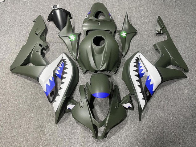 2007-2008 Matte Green & Blue Shark Honda CBR600RR Motorcycle Fairings 2007-2008 Matte Green & Blue Shark Honda CBR600RR Motorcycle Fairings