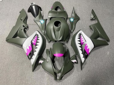 2007-2008 Matte Green & Pink Shark Honda CBR600RR Motorcycle Fairings