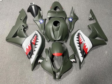 2007-2008 Matte Green & Red Shark Honda CBR600RR Motorcycle Fairings
