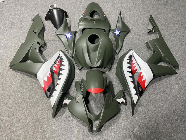 2007-2008 Matte Green & Red Shark Honda CBR600RR Motorcycle Fairings 2007-2008 Matte Green & Red Shark Honda CBR600RR Motorcycle Fairings