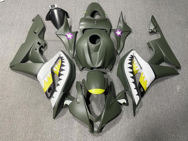 2007-2008 Matte Green & Yellow Shark Honda CBR600RR Motorcycle Fairings 2007-2008 Matte Green & Yellow Shark Honda CBR600RR Motorcycle Fairings
