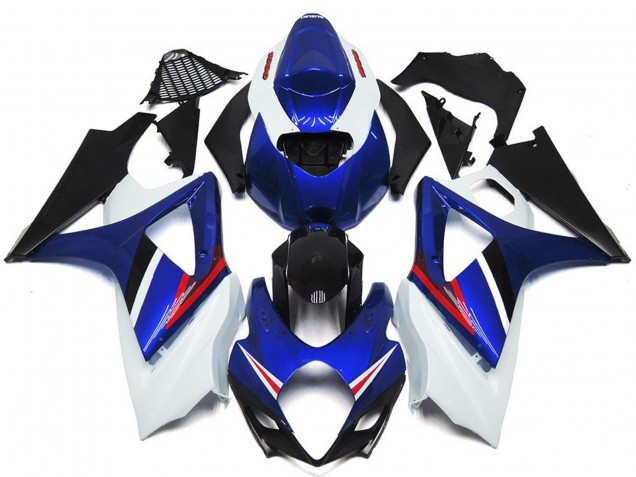 2007-2008 OEM Style Gloss Blue and White Red Logo Suzuki GSXR 1000 Motorcycle Fairings