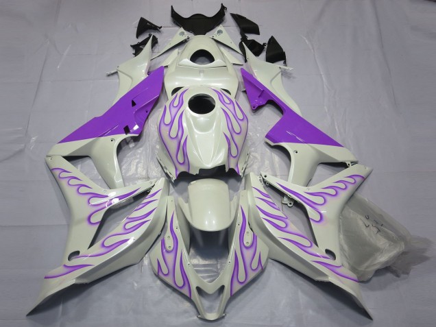 2007-2008 Purple Flame on White Honda CBR600RR Motorcycle Fairings 2007-2008 Purple Flame on White Honda CBR600RR Motorcycle Fairings