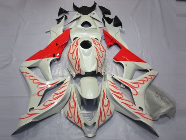 2007-2008 Red Flame on White Honda CBR600RR Motorcycle Fairings