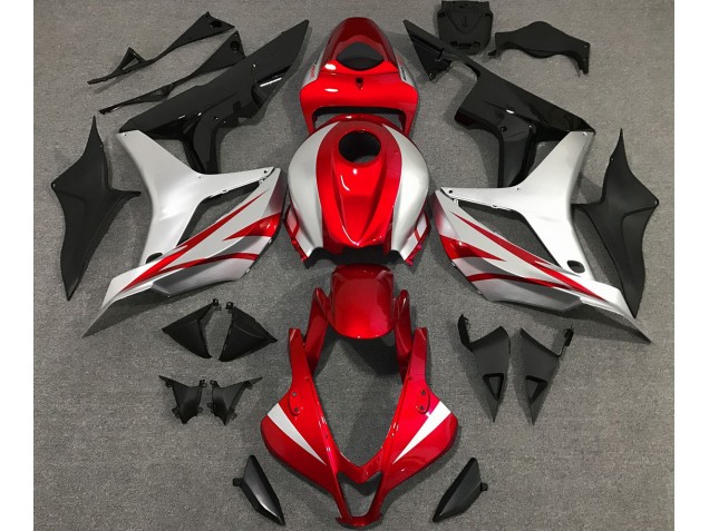 2007-2008 Red and Silver OEM Style Honda CBR600RR Motorcycle Fairings