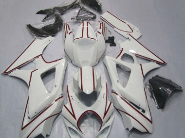 2007-2008 White with Red Pin Stripe Suzuki GSXR 1000 Motorcycle Fairings
