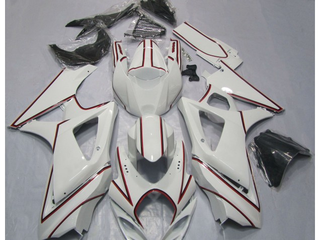 2007-2008 White with Red Pin Stripe Suzuki GSXR 1000 Motorcycle Fairings 2007-2008 White with Red Pin Stripe Suzuki GSXR 1000 Motorcycle Fairings