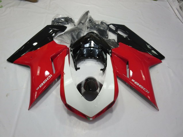 2007-2012 Black Red and White Ducati 848 1098 1198 Motorcycle Fairings