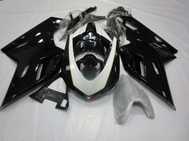 2007-2012 Gloss Black and White Ducati 848 1098 1198 Motorcycle Fairings