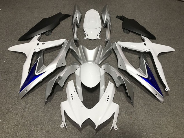 2008-2010 Gloss White With Silver and blue Matte Black Lower Suzuki GSXR 600-750 Motorcycle Fairings 2008-2010 Gloss White With Silver and blue Matte Black Lower Suzuki GSXR 600-750 Motorcycle Fairings