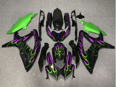 2008-2010 Green and Magenta Flame Suzuki GSXR 600-750 Motorcycle Fairings