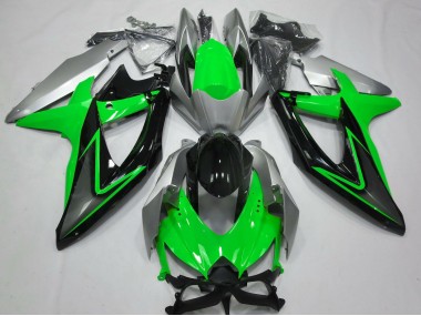 2008-2010 Green and Silver Suzuki GSXR 600-750 Motorcycle Fairings