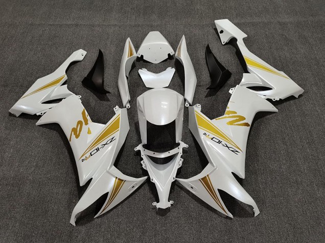2008-2010 Pearl White & Gold Kawasaki ZX10R Motorcycle Fairings 2008-2010 Pearl White & Gold Kawasaki ZX10R Motorcycle Fairings