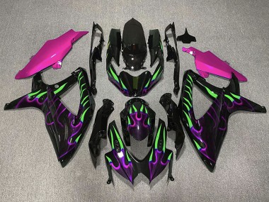 2008-2010 Purple and Green Flame Suzuki GSXR 600-750 Motorcycle Fairings